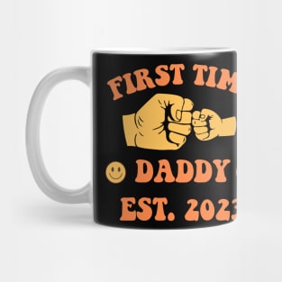 First Time Daddy EST. 2023 Fathers Day Gift Funny Vintage Groovy Hippie Face Mug